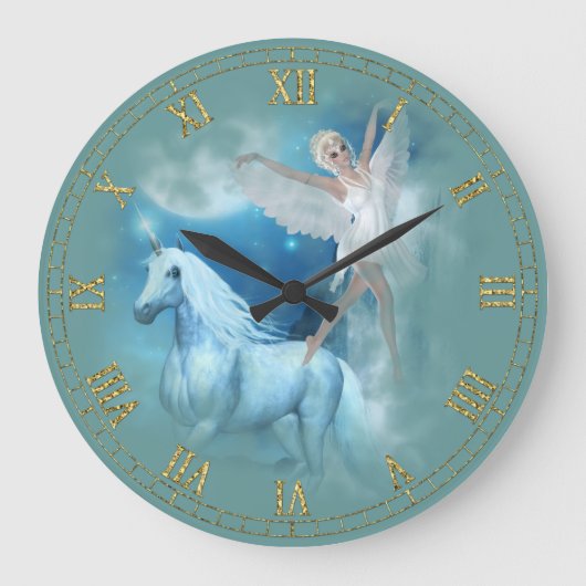 Einhorn und Angel Vignette Wall Uhr (Vorderseite)