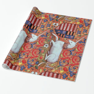 EINHORN UND ANTIKE BLUMENMOTIVE GESCHENKPAPIER