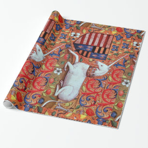 EINHORN UND ANTIKE BLUMENMOTIVE GESCHENKPAPIER