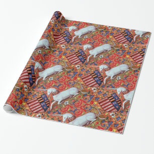 EINHORN UND ANTIKE BLUMENMOTIVE GESCHENKPAPIER