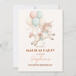 Einhorn- und Ballonparty mit Fantasie Einladung