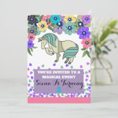 Einhorn und Blume Einladung zum Geburtstag (Stehend Vorderseite)