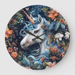 Einhorn und Blume Fantasy Design Große Wanduhr
