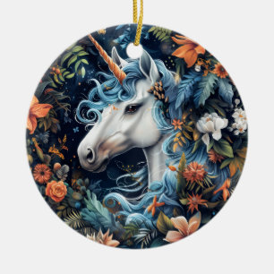 Einhorn und Blume Fantasy Design Keramik Ornament