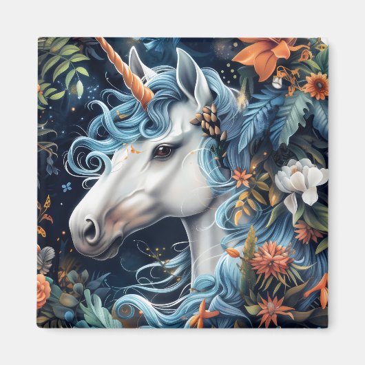 Einhorn und Blume Fantasy Design Magnet (Vorne)