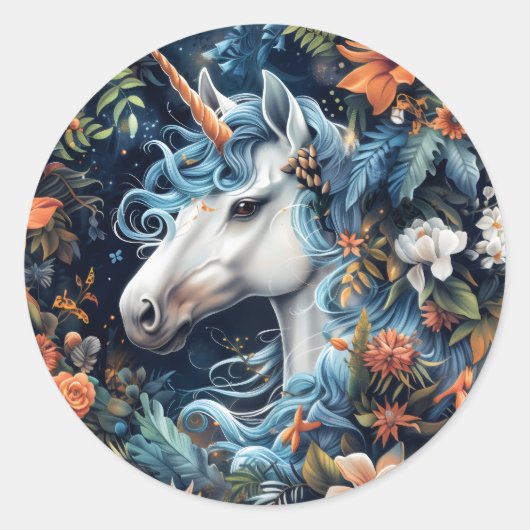 Einhorn und Blume Fantasy Design Runder Aufkleber (Vorderseite)