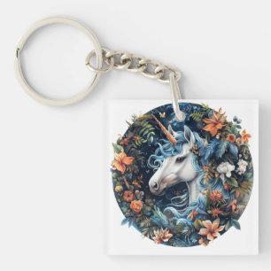Einhorn und Blume Fantasy Design Schlüsselanhänger
