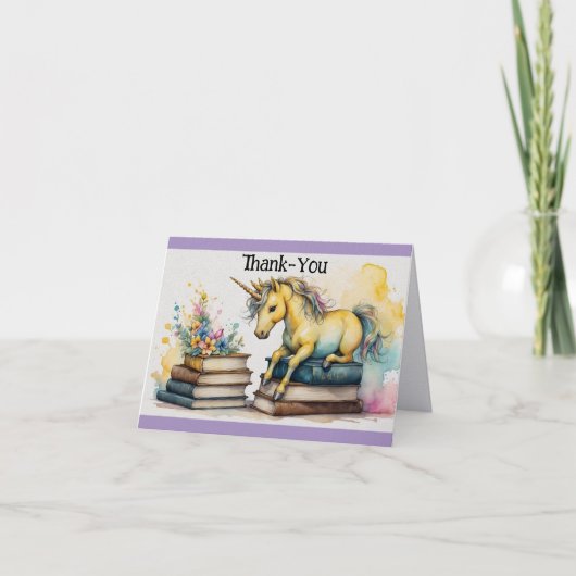 Einhorn-und-Bücher-Dankeskarten Dankeskarte (Vorderseite)