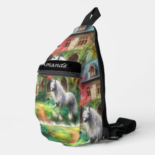 Einhorn und Burg Aquarell Mädchen Crossbody Bag