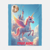 Einhorn und Burg in rosa personalisiert und Foto Fleecedecke (Vorderseite)