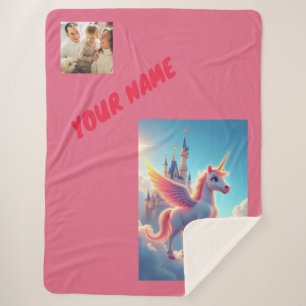 Einhorn und Burg in rosa personalisiert und Foto Sherpadecke