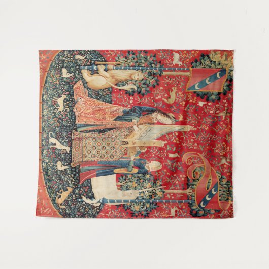 EINHORN UND DAME PLAYING ORGAN WITH ANIMALS WANDTEPPICH (Vorderseite (Horizontal))