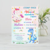 Einhorn und Dinosaurier - Einladung zum Geburtstag (Stehend Vorderseite)