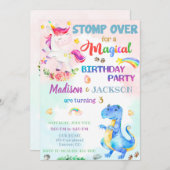 Einhorn und Dinosaurier - Einladung zum Geburtstag (Vorne/Hinten)