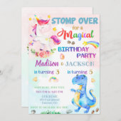 Einhorn und Dinosaurier - Einladung zum Geburtstag (Vorne/Hinten)