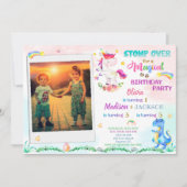 Einhorn und Dinosaurier - Einladung zum Geburtstag (Vorderseite)