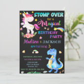 Einhorn und Dinosaurier - Einladung zum Geburtstag (Stehend Vorderseite)