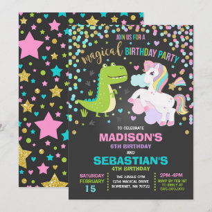 Einhorn und Dinosaurier Geburtstag Einladung Gesch