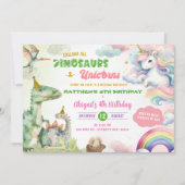 Einhorn und Dinosaurier Gemeinsamer Geburtstag Einladung (Vorderseite)