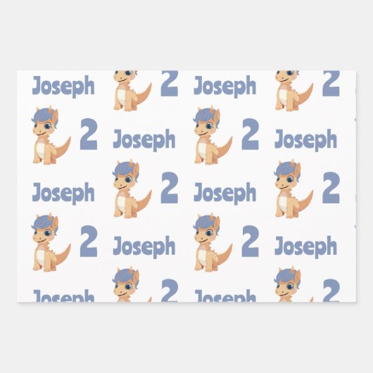 Einhorn und Dinosaurier Joint Kids Party Custom Geschenkpapier Set (Vorderseite 3)