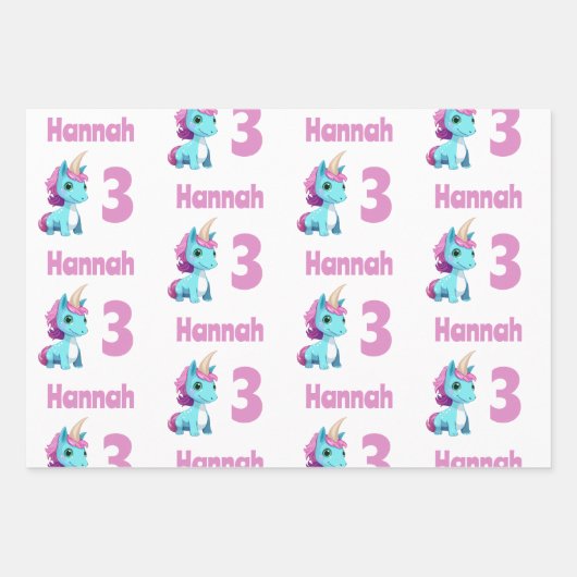 Einhorn und Dinosaurier Joint Kids Party Custom Geschenkpapier Set (Vorderseite 2)