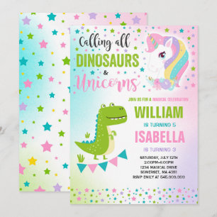 Einhorn und Dinosaurier zum Geburtstag Einladung M