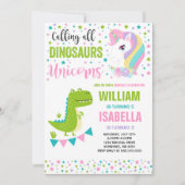 Einhorn und Dinosaurier zum Geburtstag Einladung M (Vorderseite)