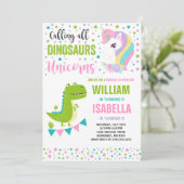 Einhorn und Dinosaurier zum Geburtstag Einladung M (Stehend Vorderseite)