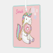 Einhorn und Donut hinzufügen Name Rosa Metal Ornam Ornament Aus Metall (Vorderseite links)