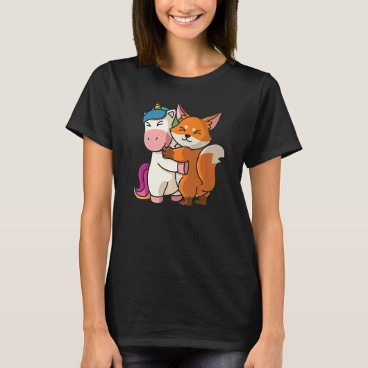 Einhorn und Fox-Niedliche Tiere für weibliche Tier T-Shirt (Vorderseite)