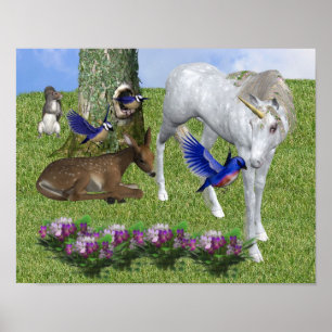 Einhorn und Freunde Fantasy Horse Art Poster
