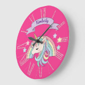 Einhorn und Funkelnd Regenbogen-Individuelle Name Große Wanduhr (Winkel)
