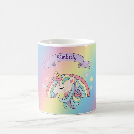 Einhorn und Funkelnd Regenbogen-Individuelle Name Kaffeetasse (Mittel)