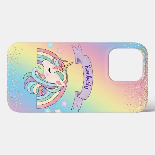 Einhorn und Funkelnd Regenbogen mit Gold-Glitzer Case-Mate iPhone Hülle (Rückseite (Horizontal))