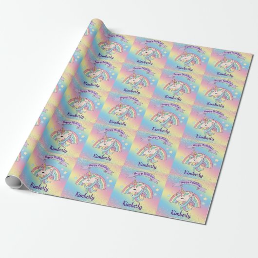 Einhorn und Funkelnd Regenbogen mit Gold-Glitzer Geschenkpapier (Ungerollt)