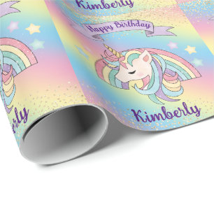 Einhorn und Funkelnd Regenbogen mit Gold-Glitzer Geschenkpapier