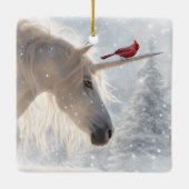 Einhorn und Kardinal Fantasy Schöne Weihnachten Keramikornament (Rückseite)