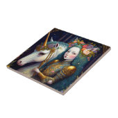 Einhorn und Lady Fantasy Art Fliese (Seite)