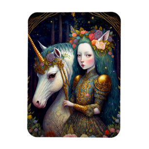 Einhorn und Lady Fantasy Art Magnet