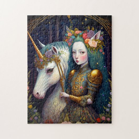 Einhorn und Lady Fantasy Art Puzzle (Vertikal)