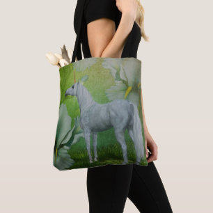 Einhorn und Lilien-Blumen Fantasy-Pferd-Kunst Tasche