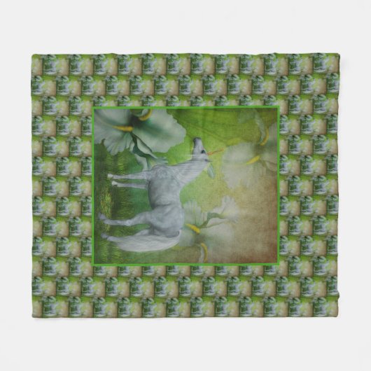 Einhorn- und Lily-Blume Fleecedecke (Vorderseite (Horizontal))