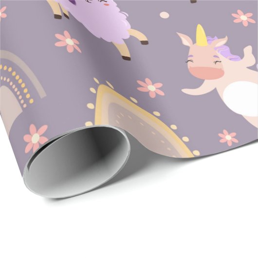 Einhorn- und Llamasumhüllungspapier Geschenkpapier (Rolleneckpunkt)