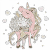 Einhorn und Mädchen Aufkleber (Vorderseite)
