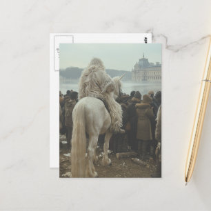Einhorn und Mann in der Stadt Postkarte