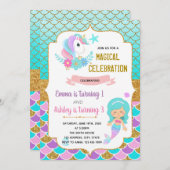 Einhorn und Meerjungfrau Einladung zum Geburtstag (Vorne/Hinten)