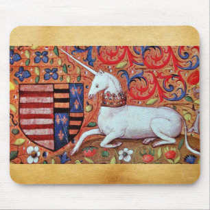 EINHORN UND MITTELALTERLICHE FANTASIEBLUMEN, BLUME MOUSEPAD