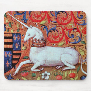 EINHORN UND MITTELALTERLICHE FANTASIEBLUMEN, BLUME MOUSEPAD