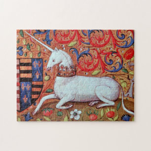 EINHORN UND MITTELALTERLICHE FANTASIEBLUMEN, BLUME PUZZLE