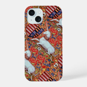 EINHORN UND MITTELALTERLICHE FANTASIEBLUMEN, FLORA iPhone 15 HÜLLE
